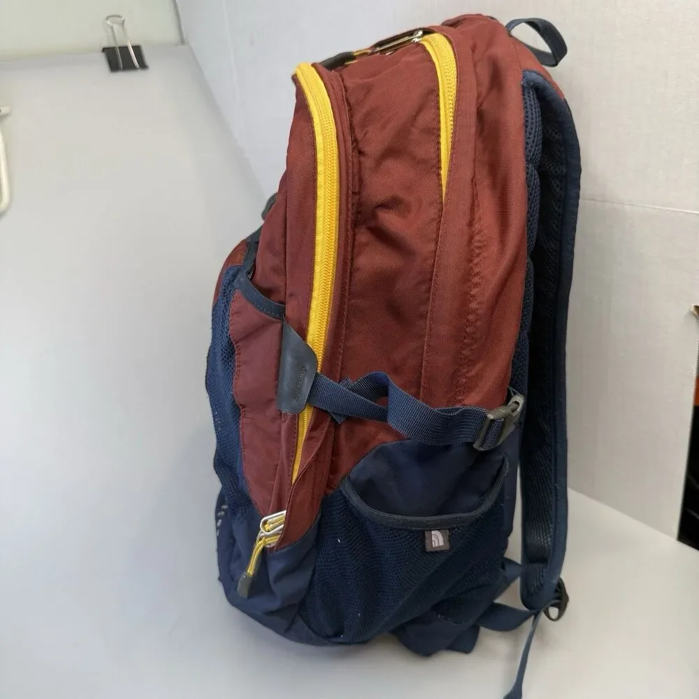 The North Face Recon Backpack Laptop Outdoor Hiking Burgundy Yellow GUC